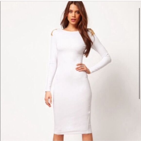 NWT ASOS White Cotton Gold Shoulder‎ Dress 10 - Picture 1 of 7